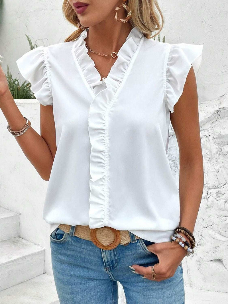 Ruffled V-Neck Cap Sleeve BlouseFeatures: Ruffled
Sheer: Opaque
Stretch: No stretch
Material composition: 100% polyester
Care instructions: Machine wash cold. Tumble dry low.
Imported


Size
US
TopAll TopsTrendsiKlondike Creek Unique Boutique-Neck Cap Sleeve Blouse
