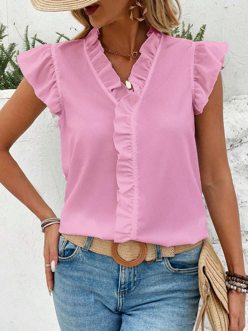 Ruffled V-Neck Cap Sleeve BlouseFeatures: Ruffled
Sheer: Opaque
Stretch: No stretch
Material composition: 100% polyester
Care instructions: Machine wash cold. Tumble dry low.
Imported


Size
US
TopAll TopsTrendsiKlondike Creek Unique Boutique-Neck Cap Sleeve Blouse