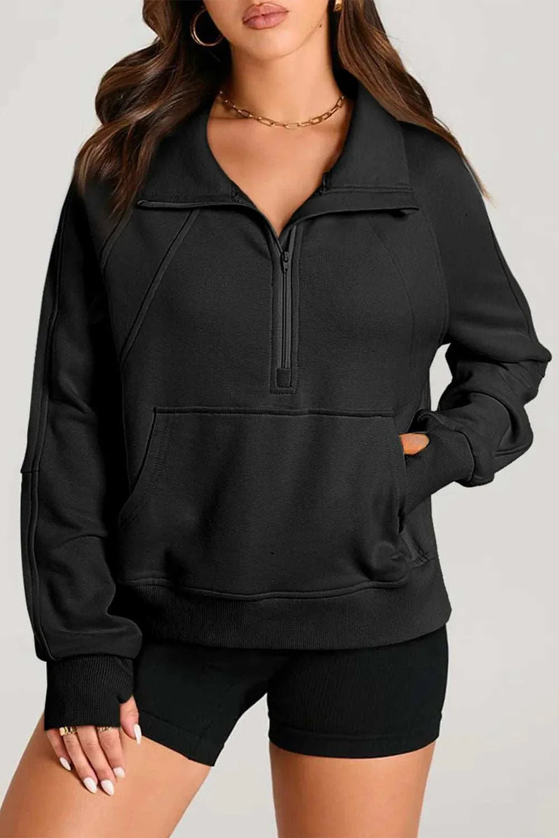 Half Zip Long Sleeve Sweatshirt in black, cozy and stylish for cooler weather.