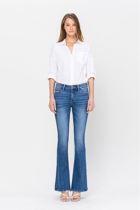 34 Inch Mid Rise Flare Denim Jeans