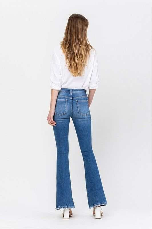 34 Inch Mid Rise Flare Denim Jeans