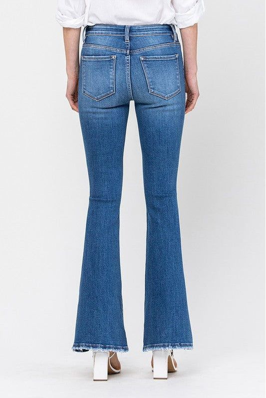 34 Inch Mid Rise Flare Denim Jeans