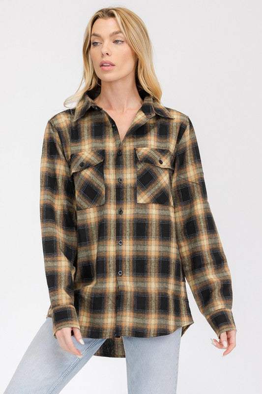 FULL PLAID CHECKERED FLANNEL LONG SLEEVEFULL PLAID CHECKERED FLANNEL60% Cotton, 40% PolyesterCHEST POCKETSBUTTON COSURE** REGULAR FITSize Measurement (inch):
S: 20.5 (Bust), 21.0 (Waist), null (Hips), 29.5WEIVKlondike Creek Unique BoutiqueFULL PLAID CHECKERED FLANNEL LONG SLEEVE