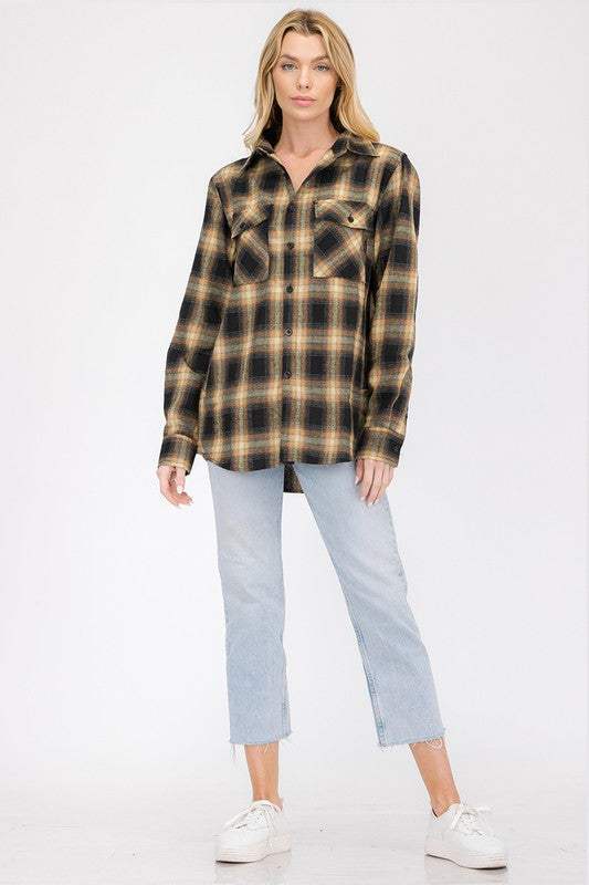 FULL PLAID CHECKERED FLANNEL LONG SLEEVEFULL PLAID CHECKERED FLANNEL60% Cotton, 40% PolyesterCHEST POCKETSBUTTON COSURE** REGULAR FITSize Measurement (inch):
S: 20.5 (Bust), 21.0 (Waist), null (Hips), 29.5WEIVKlondike Creek Unique BoutiqueFULL PLAID CHECKERED FLANNEL LONG SLEEVE