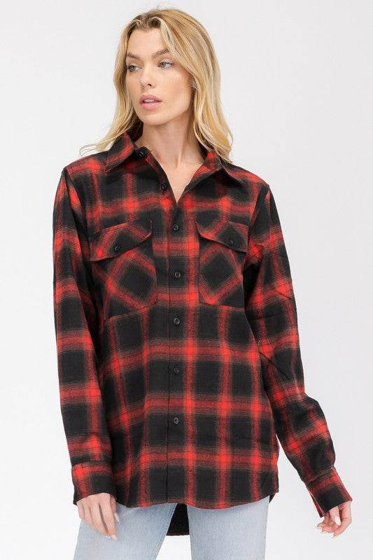 FULL PLAID CHECKERED FLANNEL LONG SLEEVEFULL PLAID CHECKERED FLANNEL60% Cotton, 40% PolyesterCHEST POCKETSBUTTON COSURE** REGULAR FITSize Measurement (inch):
S: 20.5 (Bust), 21.0 (Waist), null (Hips), 29.5WEIVKlondike Creek Unique BoutiqueFULL PLAID CHECKERED FLANNEL LONG SLEEVE