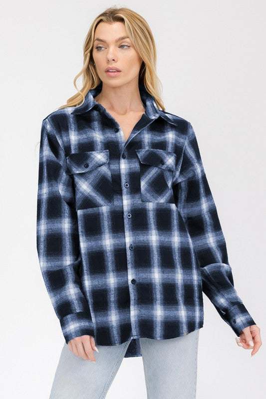 plaid checkered flannel long sleeve with chest pockets