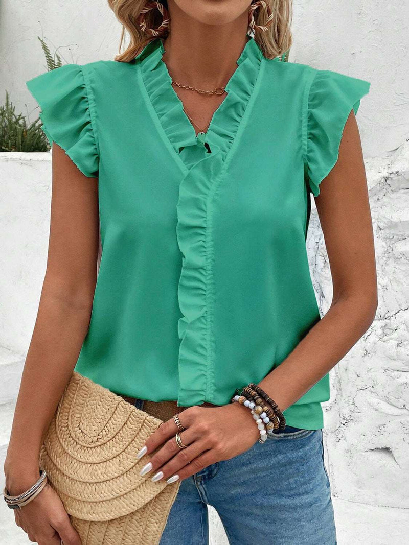 Ruffled V-Neck Cap Sleeve BlouseFeatures: Ruffled
Sheer: Opaque
Stretch: No stretch
Material composition: 100% polyester
Care instructions: Machine wash cold. Tumble dry low.
Imported


Size
US
TopAll TopsTrendsiKlondike Creek Unique Boutique-Neck Cap Sleeve Blouse