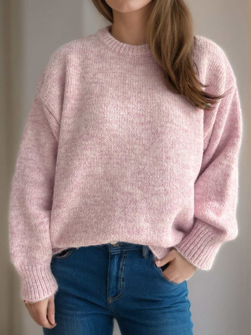 Round Neck Long Sleeve Sweater in pink, cozy and stylish for chilly days