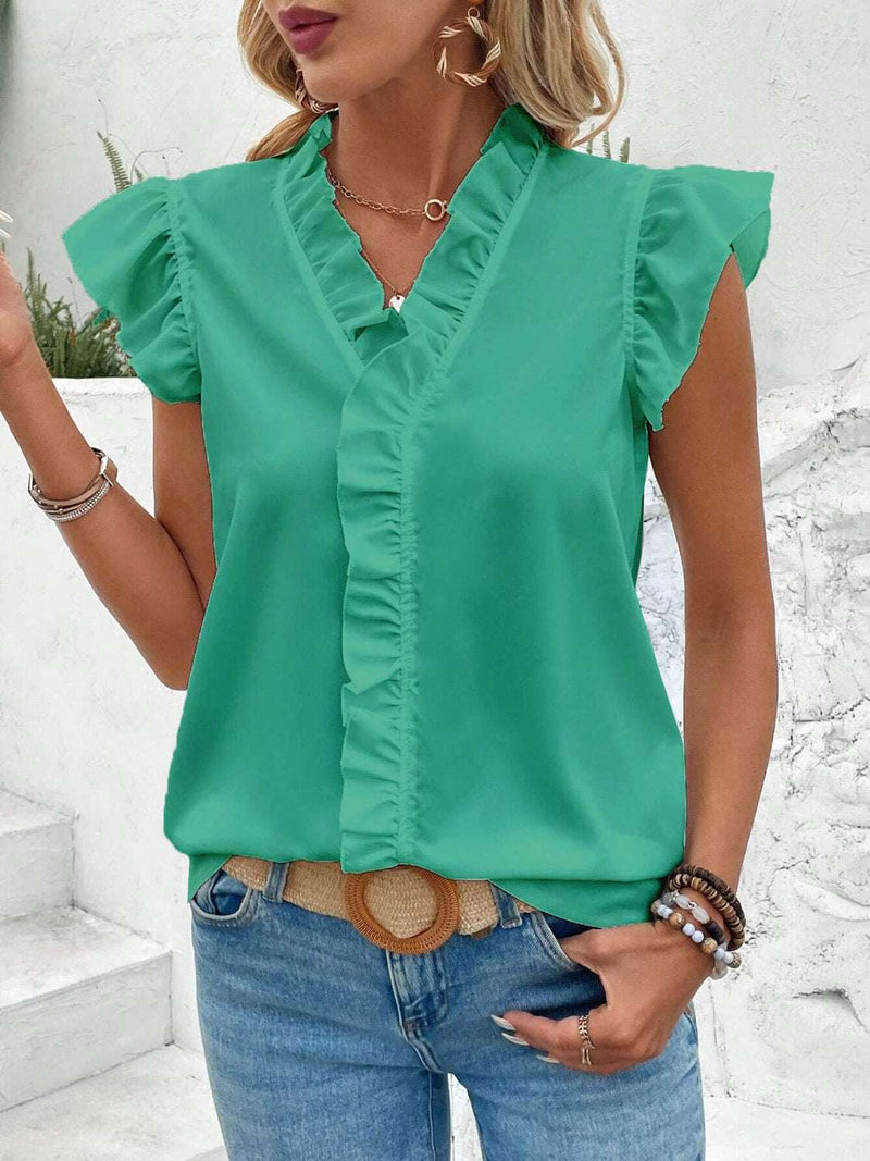 Ruffled V-Neck Cap Sleeve BlouseFeatures: Ruffled
Sheer: Opaque
Stretch: No stretch
Material composition: 100% polyester
Care instructions: Machine wash cold. Tumble dry low.
Imported


Size
US
TopAll TopsTrendsiKlondike Creek Unique Boutique-Neck Cap Sleeve Blouse