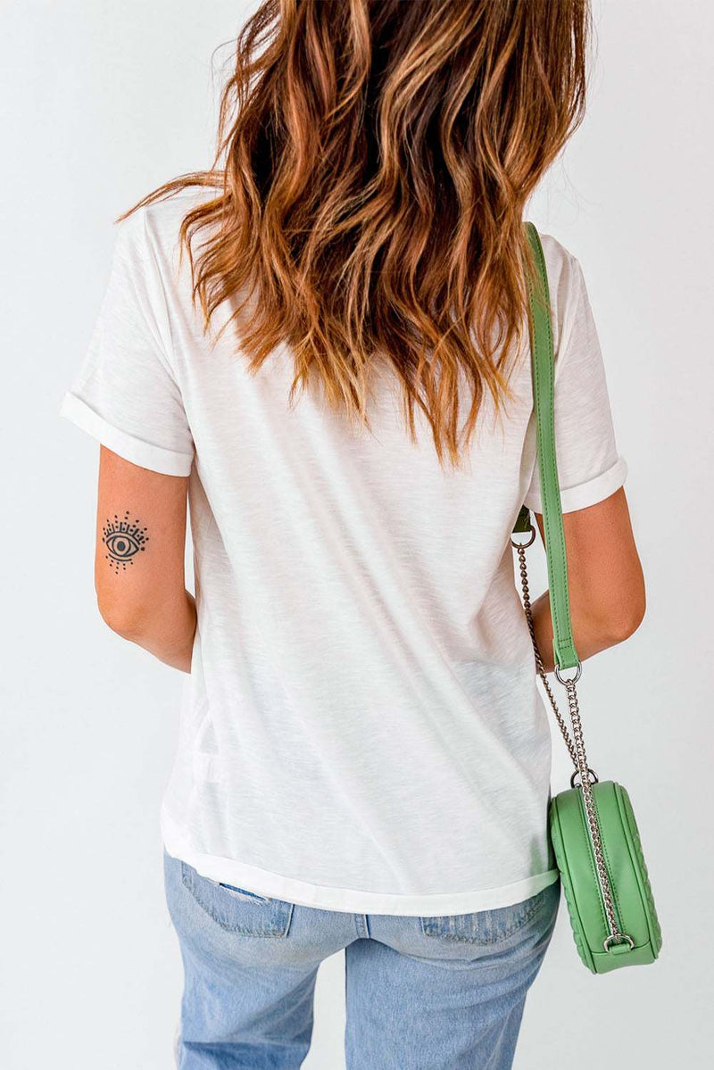 USA Round Neck Short Sleeve T-ShirtFeatures: Basic style
Sheer: Opaque
Stretch: Slightly stretchy
Material composition: 62% polyester, 32% cotton, 6% elastane
Care instructions: Machine wash cold. TumAll TopsTrendsiKlondike Creek Unique BoutiqueUSA Round Neck Short Sleeve