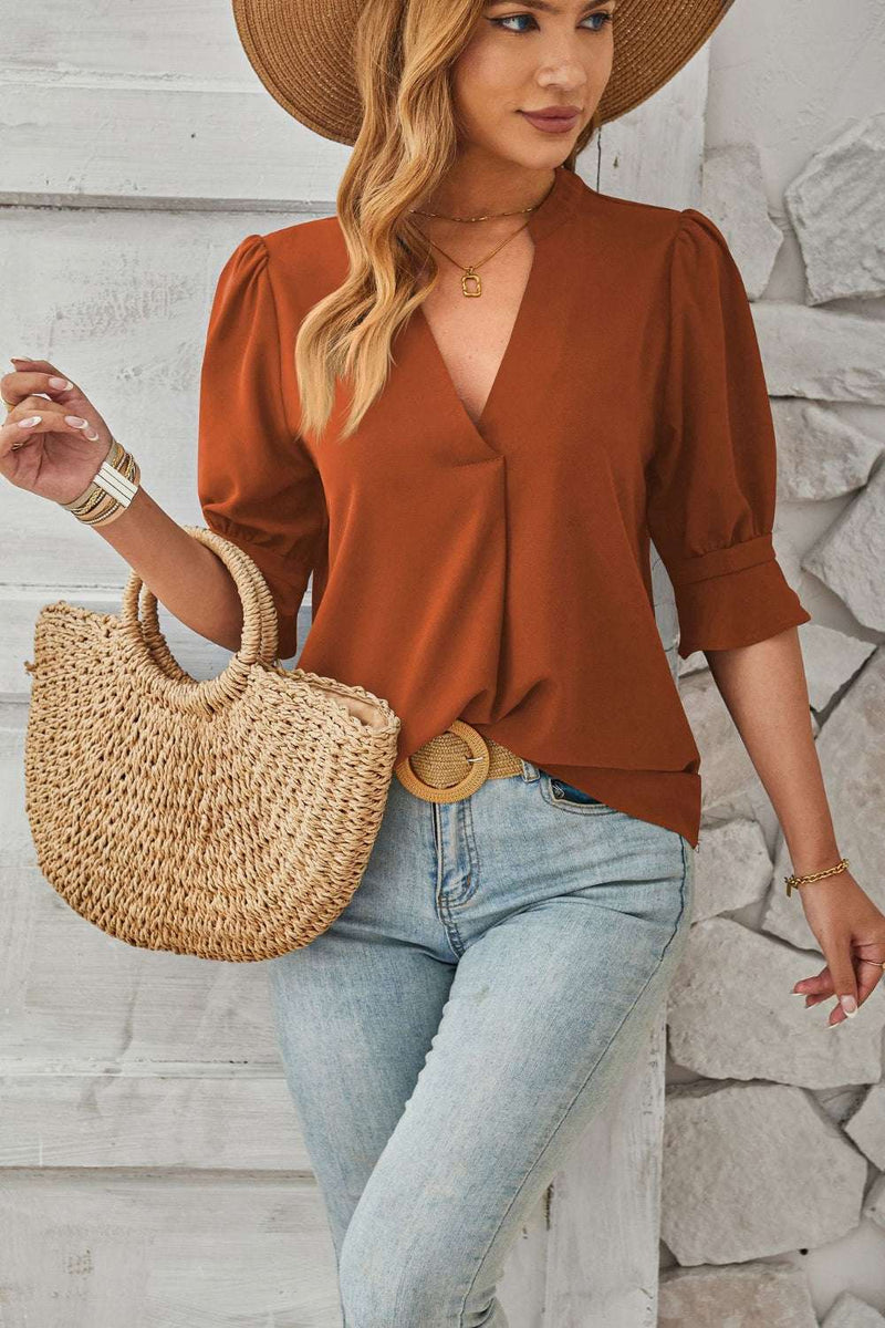 Notched Half Sleeve BlouseFeatures: Basic style
Sheer: Opaque
Stretch: No stretch
Material composition: 100% polyester
Care instructions: Machine wash cold. Tumble dry low.
Imported


Size
USAll TopsTrendsiKlondike Creek Unique BoutiqueNotched Half Sleeve Blouse