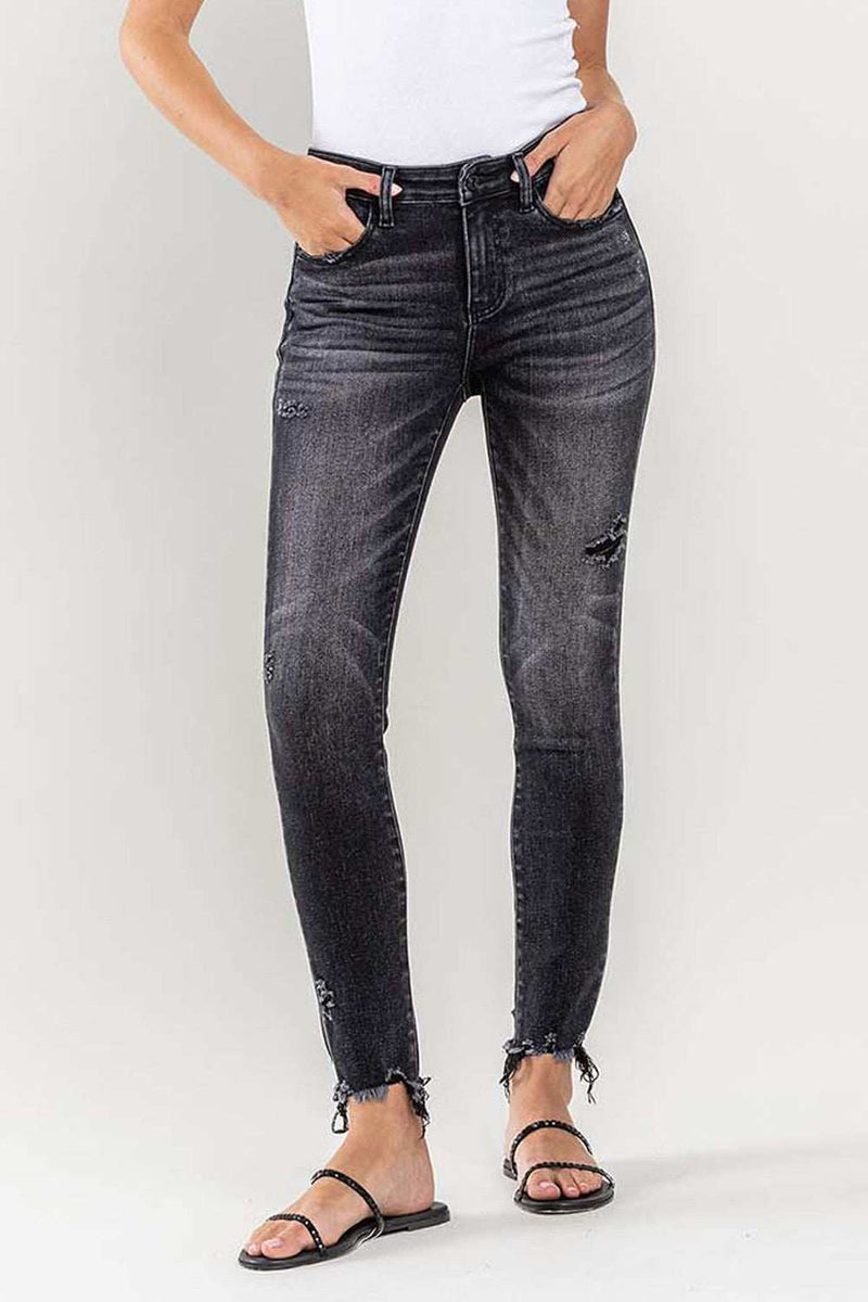 Lovervet Raw Hem Cropped Skinny Jeans with trendy style and flattering fit.