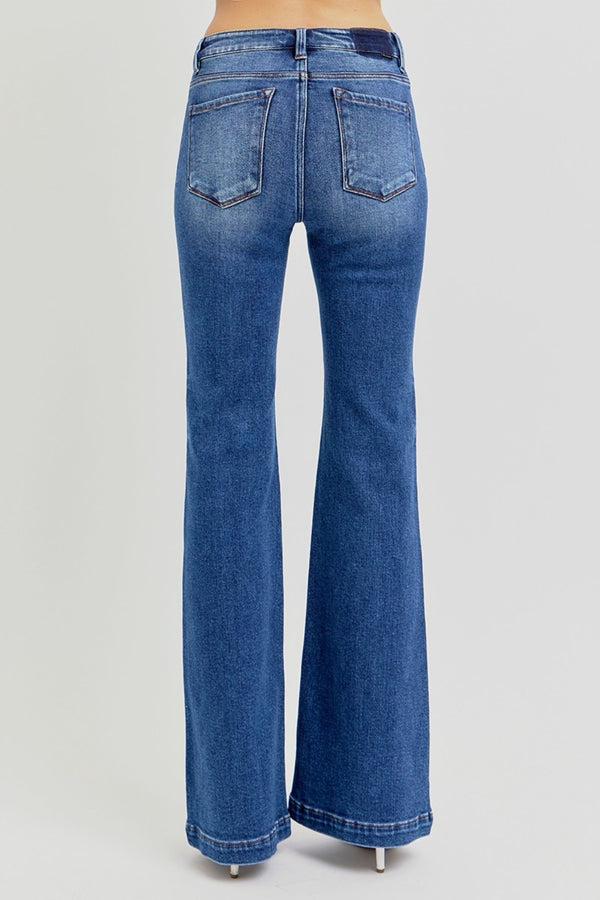 Vintage Vibe Low Rise Flare Jeans with Pockets