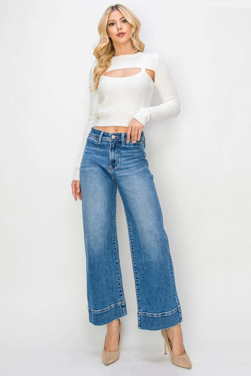 RISEN Full Size High Rise Wide Leg JeansThese high rise wide leg jeans are a versatile and stylish addition to your wardrobe. The high rise waist offers a flattering and elongating silhouette. The wide legBottomsTrendsiKlondike Creek Unique BoutiqueRISEN Full Size High Rise Wide Leg Jeans