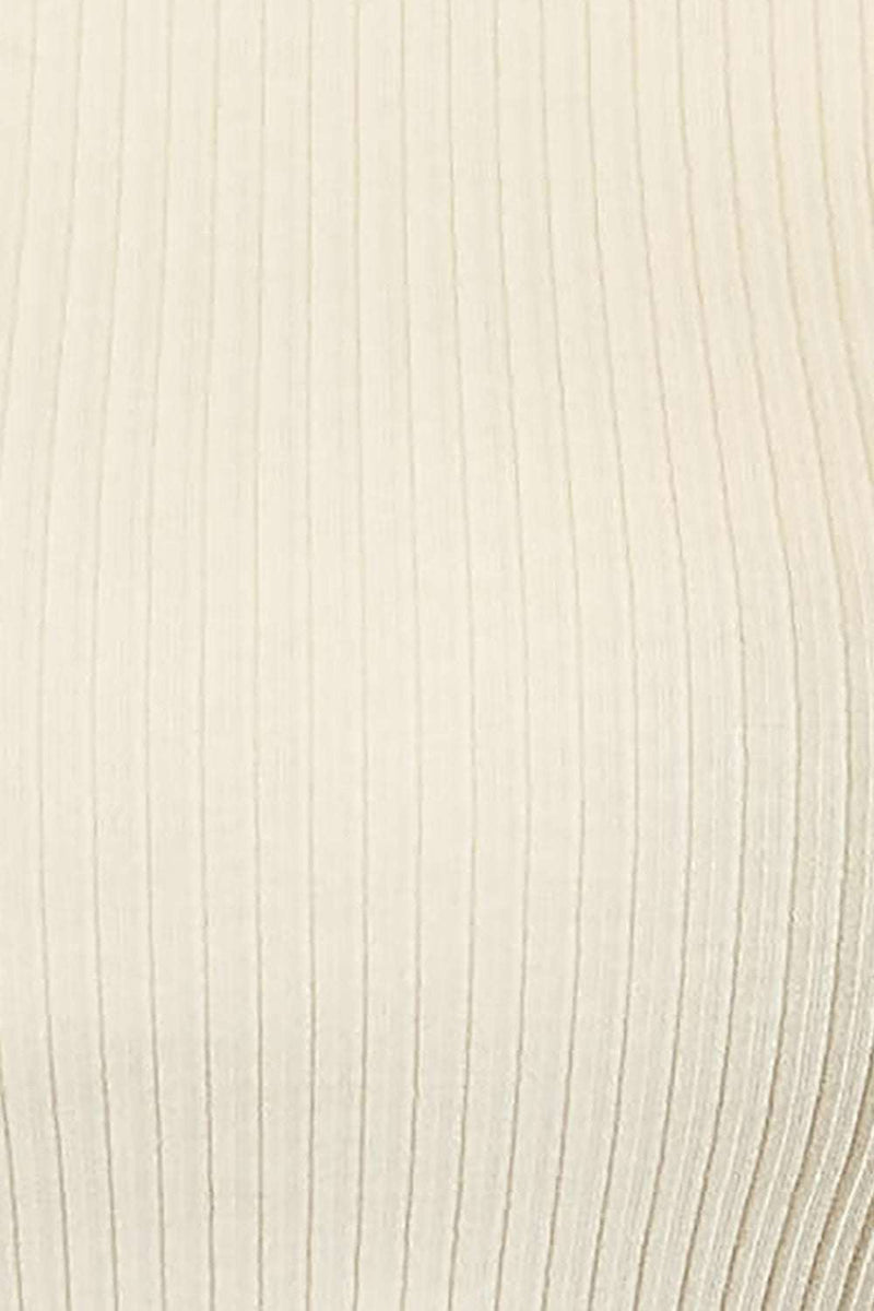 Culture Code ribbed round neck long sleeve top, beige fabric detail.