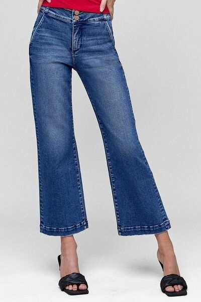 RISEN Tummy Control High Rise Crop Jeans, slimming effect, high-waisted, slightly stretchy denim.
