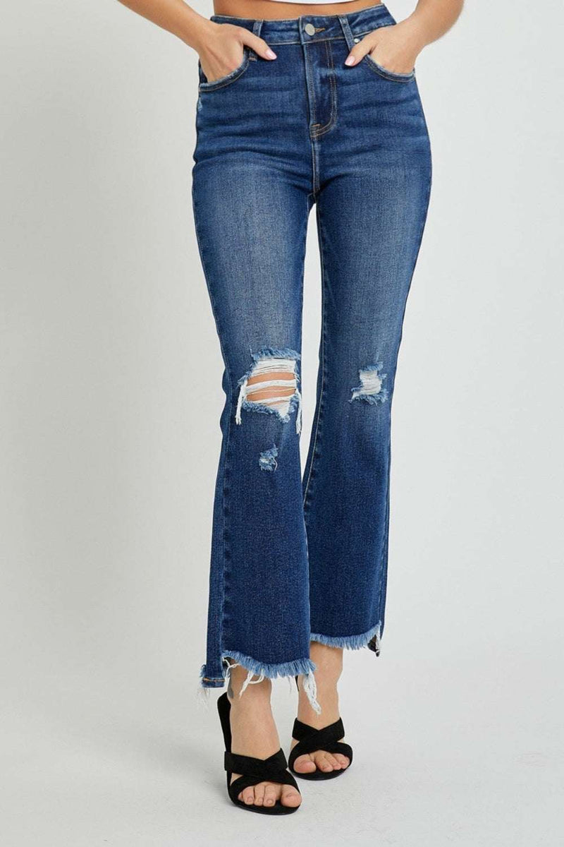 RISEN High Rise Distressed Crop Flare JeansAdd a touch of vintage-inspired style to your wardrobe with our Risen High Rise Distressed Crop Flare Jeans. These jeans feature a flattering high rise fit that hugsBottomsTrendsiKlondike Creek Unique BoutiqueRISEN High Rise Distressed Crop Flare Jeans