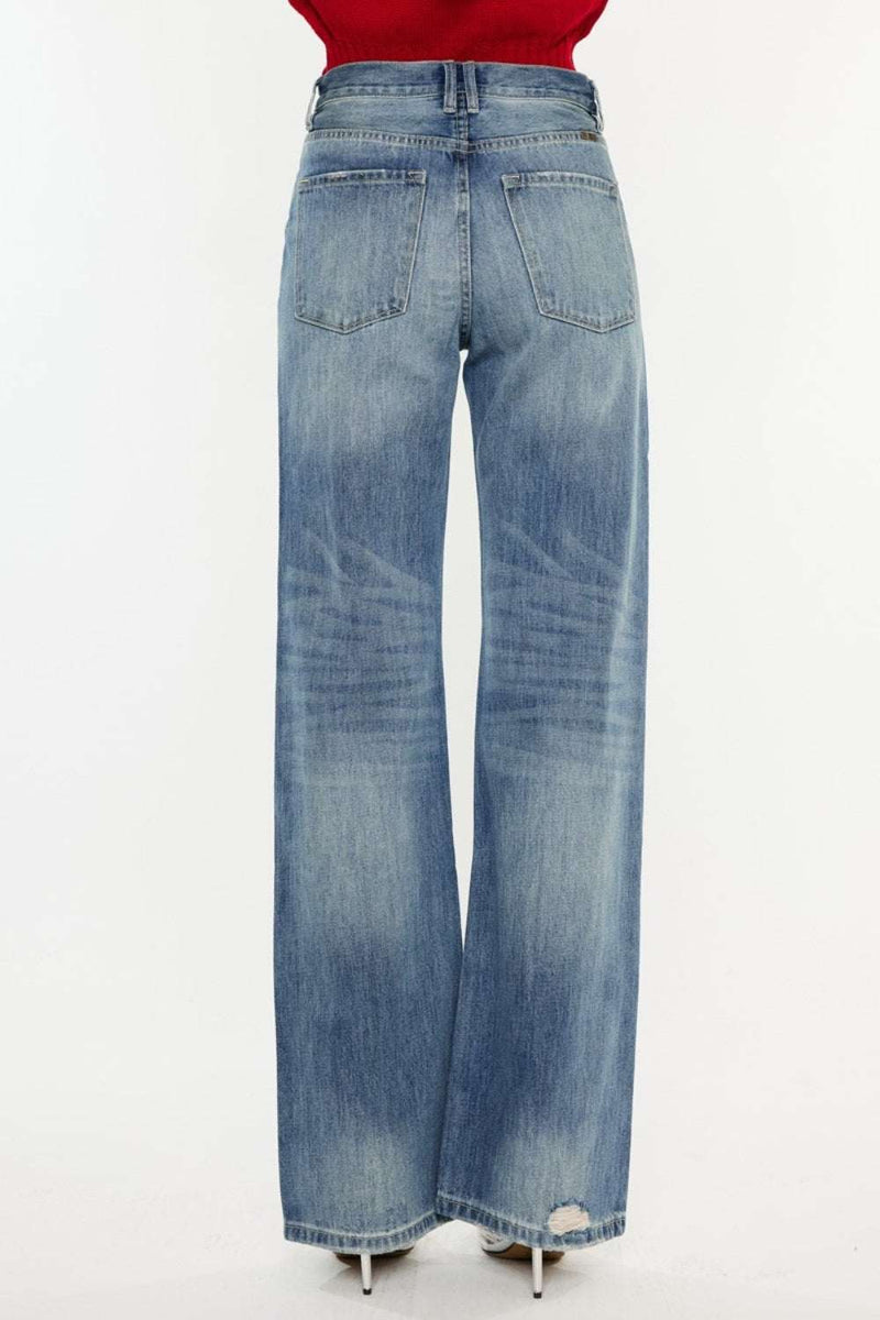 Kancan Distressed High Waist Bootcut JeansThe distressed high-rise bootcut jeans showcased a retro-chic style. Wear yours with a simple T-shirt or slim top for an elegant and casual look. Whether you're wearBottomsTrendsiKlondike Creek Unique BoutiqueKancan Distressed High Waist Bootcut Jeans