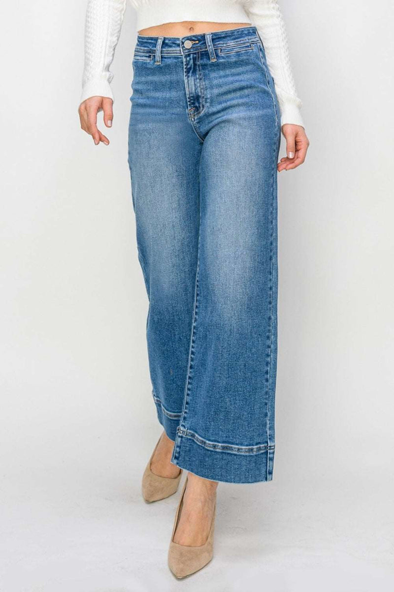 RISEN Full Size High Rise Wide Leg JeansThese high rise wide leg jeans are a versatile and stylish addition to your wardrobe. The high rise waist offers a flattering and elongating silhouette. The wide legBottomsTrendsiKlondike Creek Unique BoutiqueRISEN Full Size High Rise Wide Leg Jeans