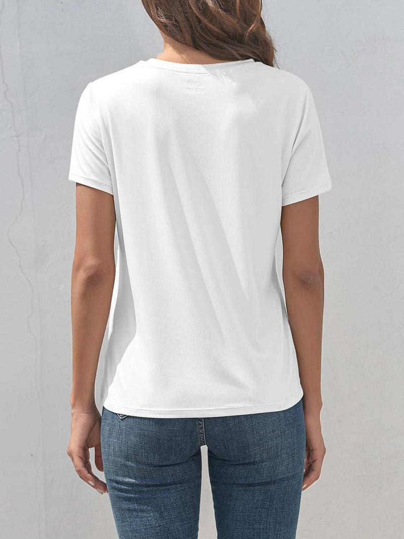 Graphic Round Neck Short Sleeve T-ShirtFeatures: Basic style
Sheer: Opaque
Stretch: Slightly stretchy
Material composition: 95% polyester, 5% elastane
Care instructions: Machine wash cold. Tumble dry low.All TopsTrendsiKlondike Creek Unique BoutiqueGraphic Round Neck Short Sleeve