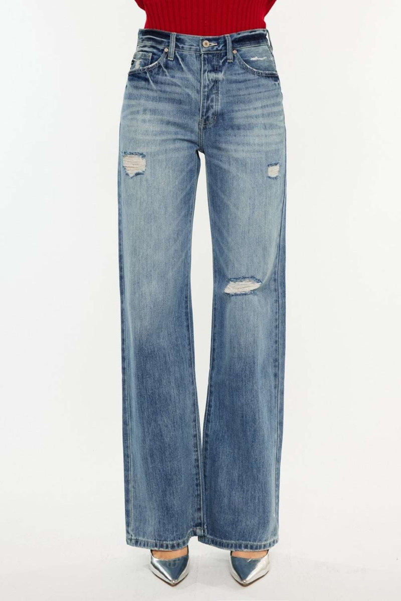 Kancan Distressed High Waist Bootcut JeansThe distressed high-rise bootcut jeans showcased a retro-chic style. Wear yours with a simple T-shirt or slim top for an elegant and casual look. Whether you're wearBottomsTrendsiKlondike Creek Unique BoutiqueKancan Distressed High Waist Bootcut Jeans