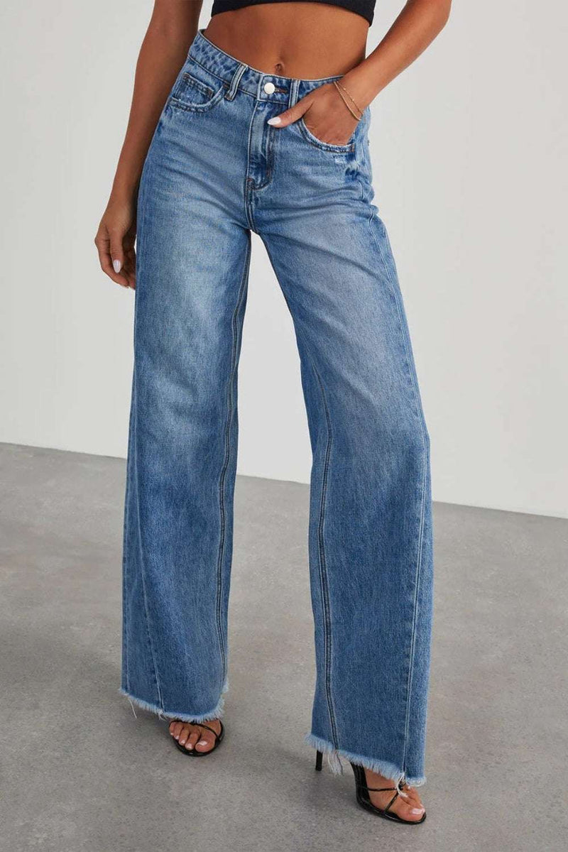Raw Hem Wide Leg Jeans with PocketsFeatures: Pocketed, Buttoned
Stretch: No stretch
Material composition: 100% cotton
Care instructions: Machine wash cold. Tumble dry low.
Imported


Size
US
Waist
HIPBottomsTrendsiKlondike Creek Unique BoutiqueRaw Hem Wide Leg Jeans