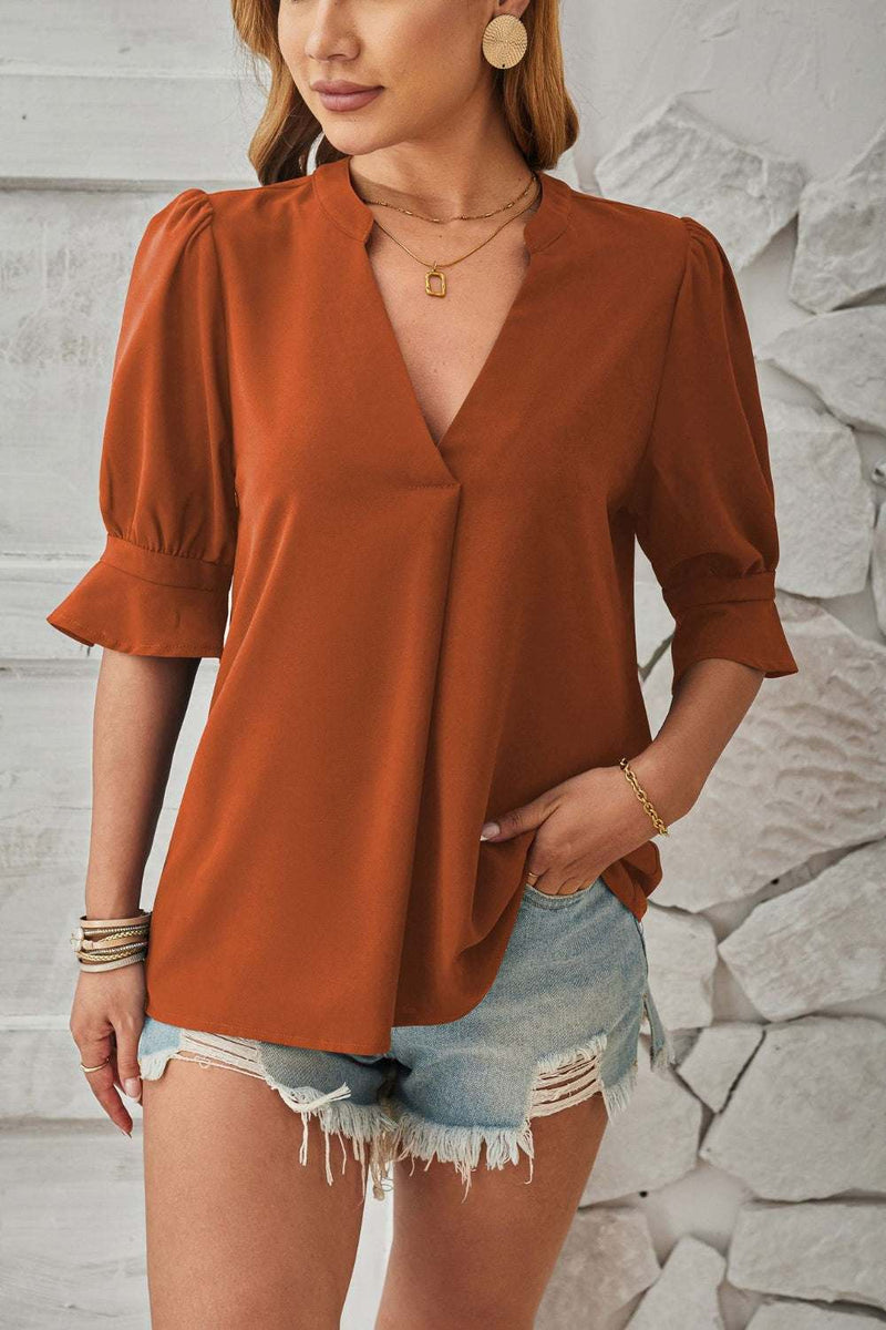 Notched Half Sleeve BlouseFeatures: Basic style
Sheer: Opaque
Stretch: No stretch
Material composition: 100% polyester
Care instructions: Machine wash cold. Tumble dry low.
Imported


Size
USAll TopsTrendsiKlondike Creek Unique BoutiqueNotched Half Sleeve Blouse