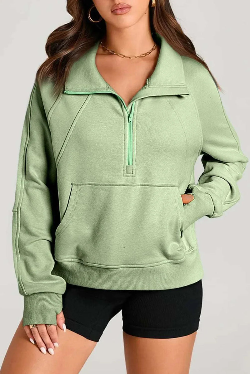 Half Zip Long Sleeve Sweatshirt in green, stylish and cozy, perfect for cooler weather.