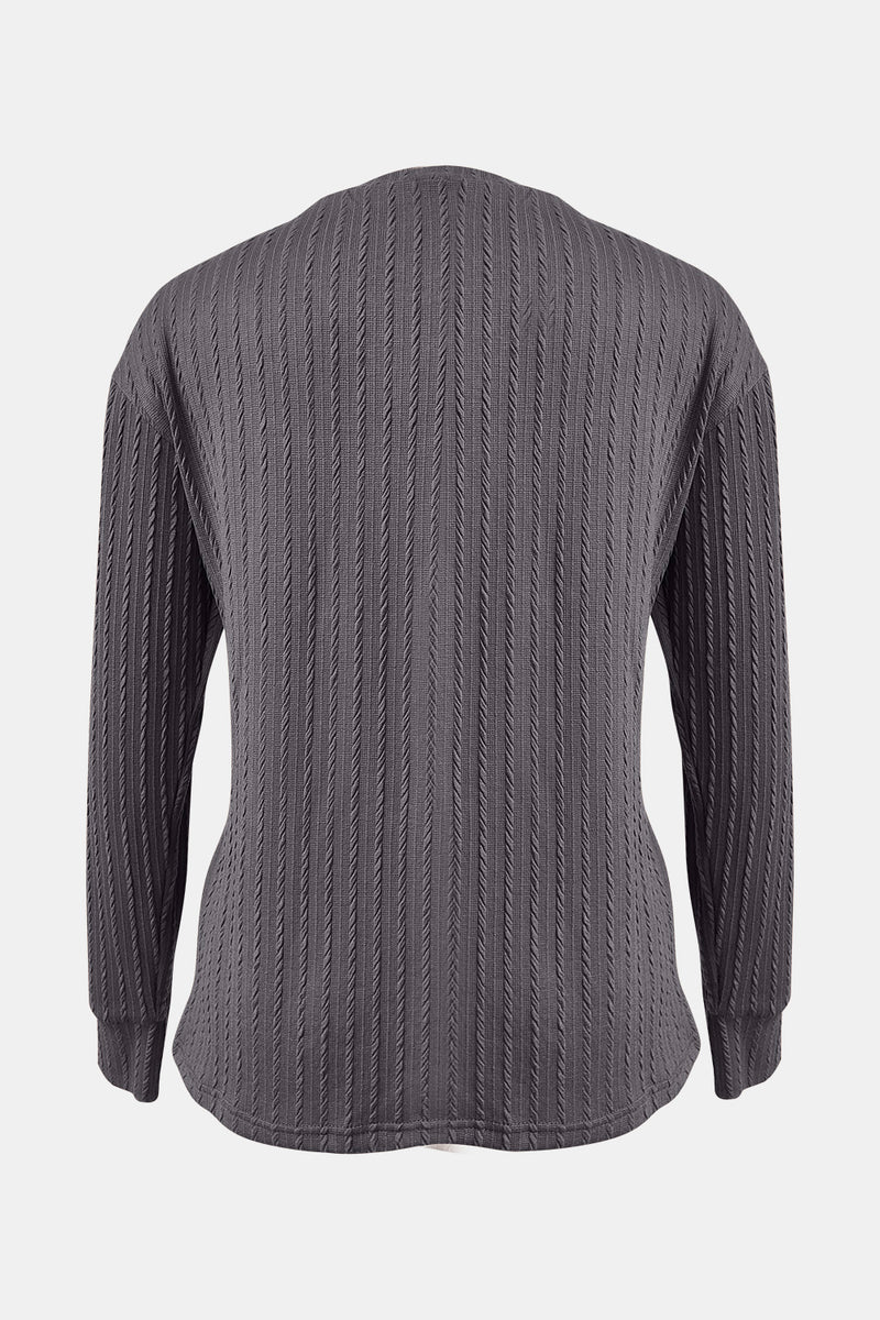 Textured V-Neck Long Sleeve T-Shirt