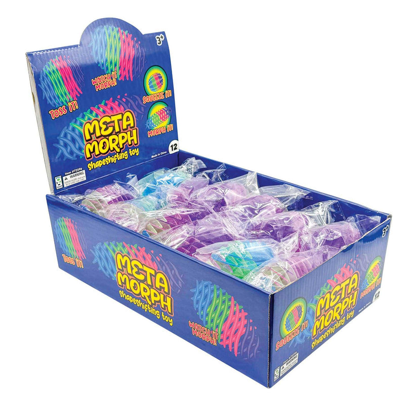 META MORPH shape shifting toy display box with colorful stress-relief and hand-strengthening toys.