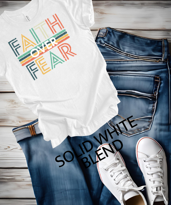Faith over Fear retro Graphic teeThe Bella canvas unisex T-shirt is made with a comfortable poly cotton blend, perfect for everyday wear. The DTF print adds a unique touch to the classic crew neck dShirts & TopsKlondike Creek Unique BoutiqueKlondike Creek Unique BoutiqueFear retro Graphic tee