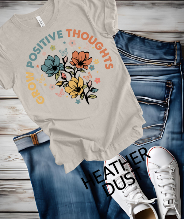 Grow Positive thoughts Graphic TeeThe Bella canvas unisex T-shirt is made with a comfortable poly cotton blend, perfect for everyday wear. The DTF print adds a unique touch to the classic crew neck dShirts & TopsKlondike Creek Unique BoutiqueKlondike Creek Unique BoutiqueGrow Positive thoughts Graphic Tee