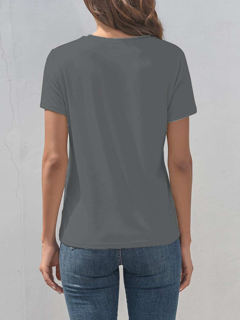 Graphic Round Neck Short Sleeve T-ShirtFeatures: Basic style
Sheer: Opaque
Stretch: Slightly stretchy
Material composition: 95% polyester, 5% elastane
Care instructions: Machine wash cold. Tumble dry low.All TopsTrendsiKlondike Creek Unique BoutiqueGraphic Round Neck Short Sleeve