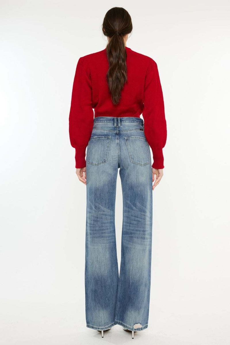 Kancan Distressed High Waist Bootcut JeansThe distressed high-rise bootcut jeans showcased a retro-chic style. Wear yours with a simple T-shirt or slim top for an elegant and casual look. Whether you're wearBottomsTrendsiKlondike Creek Unique BoutiqueKancan Distressed High Waist Bootcut Jeans