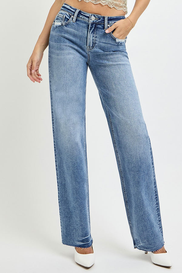 RISEN High-Waist Straight Leg Jeans with Pockets