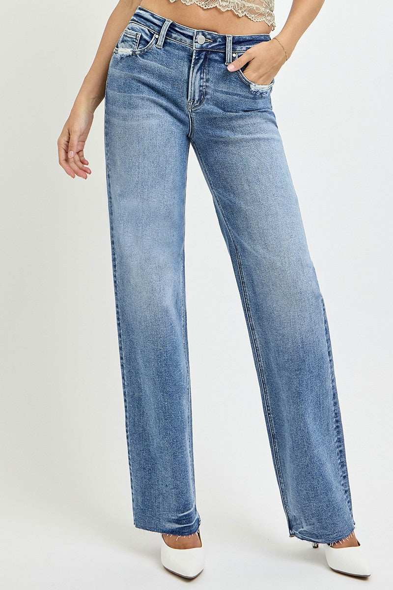 RISEN High-Waist Straight Leg Jeans with Pockets for a flattering fit and modern look.