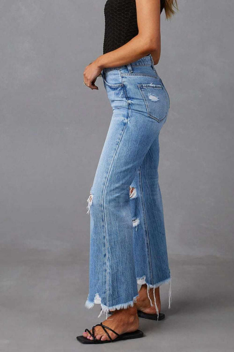 Distressed Raw Hem Jeans with PocketsUpgrade your denim game with our latest addition - the Distressed Raw Hem Jeans with Pockets!
 
 Made from high-quality denim, these jeans are durable and comfortablBottomsTrendsiKlondike Creek Unique BoutiqueDistressed Raw Hem Jeans