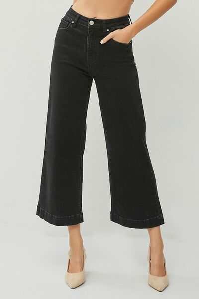 RISEN Full Size High Rise Wide Leg Ankle Jeans, trendy wide leg denim, plus size.
