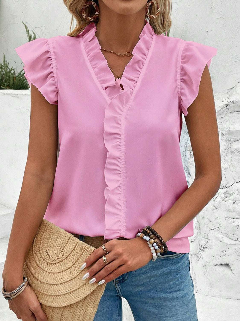 Ruffled V-Neck Cap Sleeve BlouseFeatures: Ruffled
Sheer: Opaque
Stretch: No stretch
Material composition: 100% polyester
Care instructions: Machine wash cold. Tumble dry low.
Imported


Size
US
TopAll TopsTrendsiKlondike Creek Unique Boutique-Neck Cap Sleeve Blouse