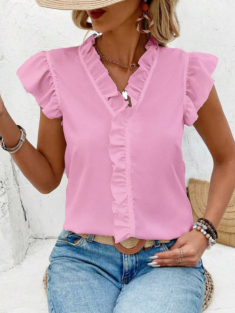 Ruffled V-Neck Cap Sleeve BlouseFeatures: Ruffled
Sheer: Opaque
Stretch: No stretch
Material composition: 100% polyester
Care instructions: Machine wash cold. Tumble dry low.
Imported


Size
US
TopAll TopsTrendsiKlondike Creek Unique Boutique-Neck Cap Sleeve Blouse