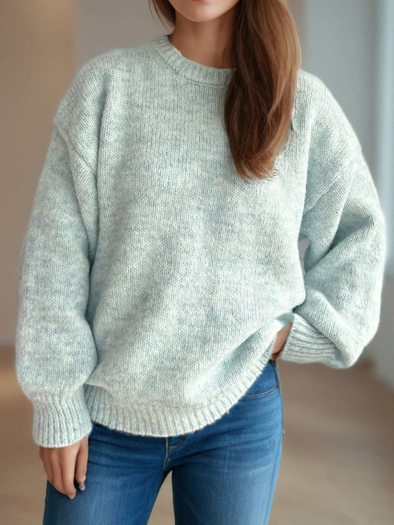 Round Neck Long Sleeve Sweater for women, casual cozy outfit in soft fabric.