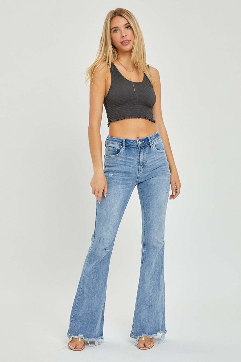 Risen Full Size High Rise Frayed Hem Flare JeansStep into style and comfort with our Risen Full Size High Rise Frayed Hem Flare Jeans! Designed for the modern woman who loves to express herself, these jeans blend BottomsTrendsiKlondike Creek Unique BoutiqueRisen Full Size High Rise Frayed Hem Flare Jeans