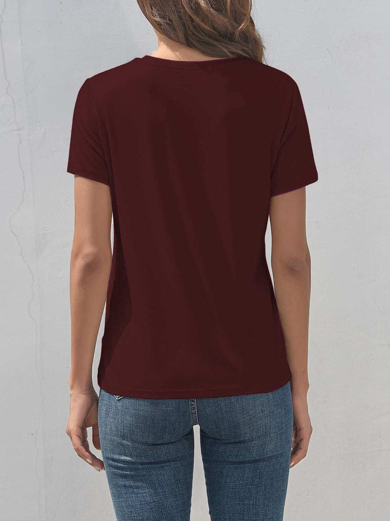 Graphic Round Neck Short Sleeve T-ShirtFeatures: Basic style
Sheer: Opaque
Stretch: Slightly stretchy
Material composition: 95% polyester, 5% elastane
Care instructions: Machine wash cold. Tumble dry low.All TopsTrendsiKlondike Creek Unique BoutiqueGraphic Round Neck Short Sleeve