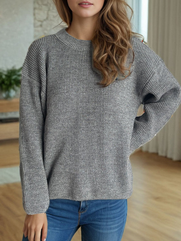 Solid Color Round Neck Long Sleeve Sweater