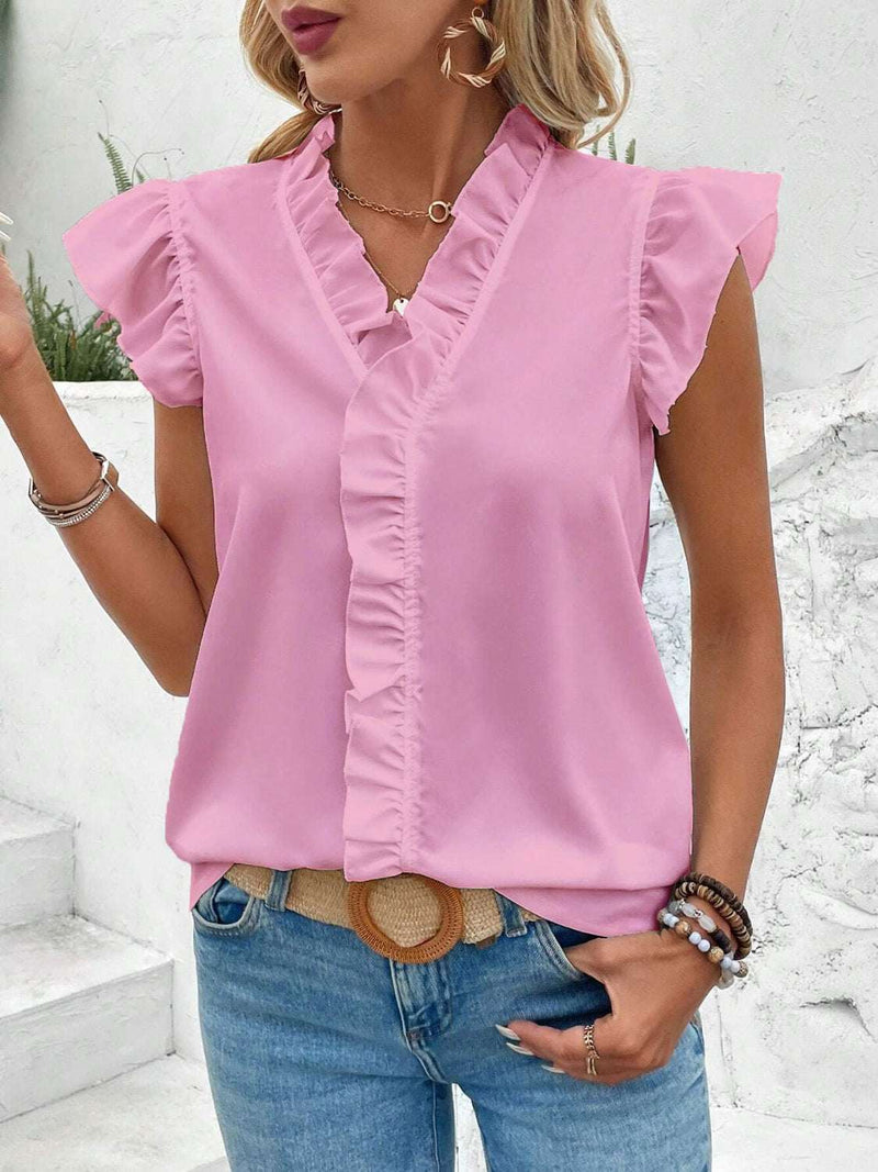 Ruffled V-Neck Cap Sleeve BlouseFeatures: Ruffled
Sheer: Opaque
Stretch: No stretch
Material composition: 100% polyester
Care instructions: Machine wash cold. Tumble dry low.
Imported


Size
US
TopAll TopsTrendsiKlondike Creek Unique Boutique-Neck Cap Sleeve Blouse