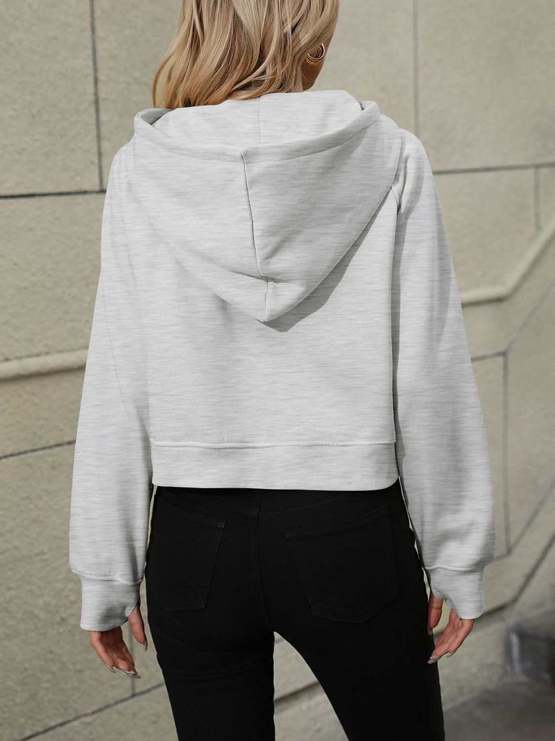 Mandy Half Zip Long Sleeve Sweatshirt, pocketed, opaque, slightly stretchy, rayon-polyester blend, gray hoodie.