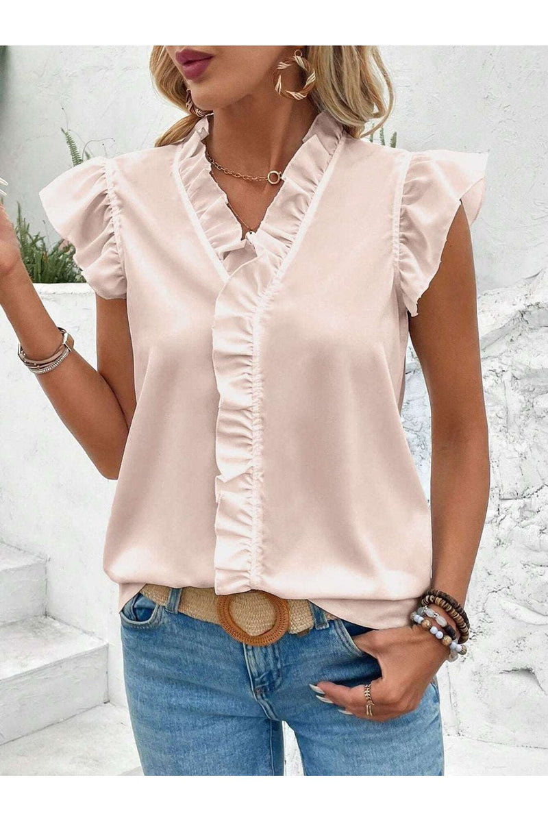 Ruffled V-Neck Cap Sleeve BlouseFeatures: Ruffled
Sheer: Opaque
Stretch: No stretch
Material composition: 100% polyester
Care instructions: Machine wash cold. Tumble dry low.
Imported


Size
US
TopAll TopsTrendsiKlondike Creek Unique Boutique-Neck Cap Sleeve Blouse