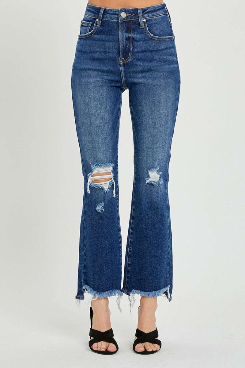 RISEN High Rise Distressed Crop Flare JeansAdd a touch of vintage-inspired style to your wardrobe with our Risen High Rise Distressed Crop Flare Jeans. These jeans feature a flattering high rise fit that hugsBottomsTrendsiKlondike Creek Unique BoutiqueRISEN High Rise Distressed Crop Flare Jeans