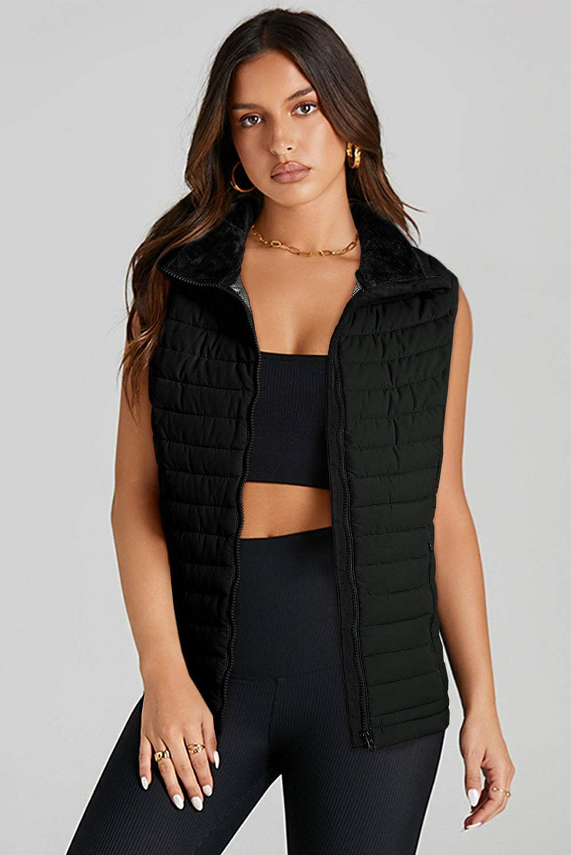 Black Plush Collared Quilted Zipped Puffer VestIntroducing our Black Plush Collared Quilted Zipped Puffer Vest - the perfect blend of comfort and chic! Designed for those who love to stay warm without compromisinOuterwear/VestsKlondike Creek Unique BoutiqueKlondike Creek Unique BoutiqueBlack Plush Collared Quilted Zipped Puffer Vest