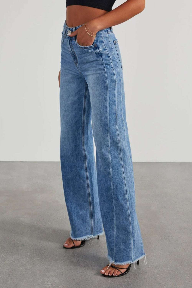 Raw Hem Wide Leg Jeans with PocketsFeatures: Pocketed, Buttoned
Stretch: No stretch
Material composition: 100% cotton
Care instructions: Machine wash cold. Tumble dry low.
Imported


Size
US
Waist
HIPBottomsTrendsiKlondike Creek Unique BoutiqueRaw Hem Wide Leg Jeans